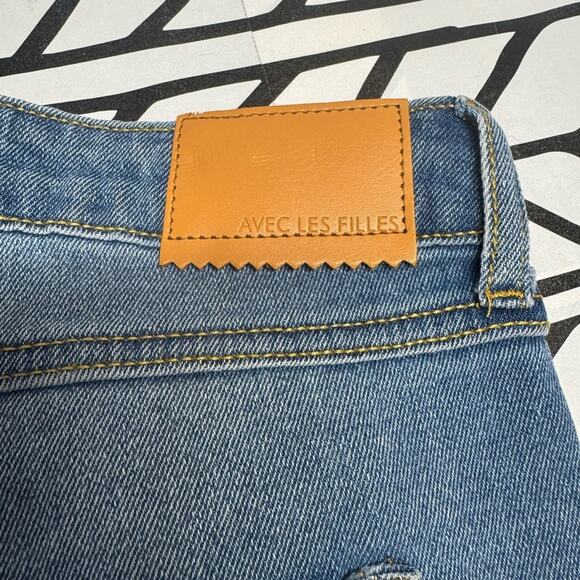 Avec Les Filles High Rise Cropped Straight Leg Raw Hem Size 30 Denim - Picture 4 of 10